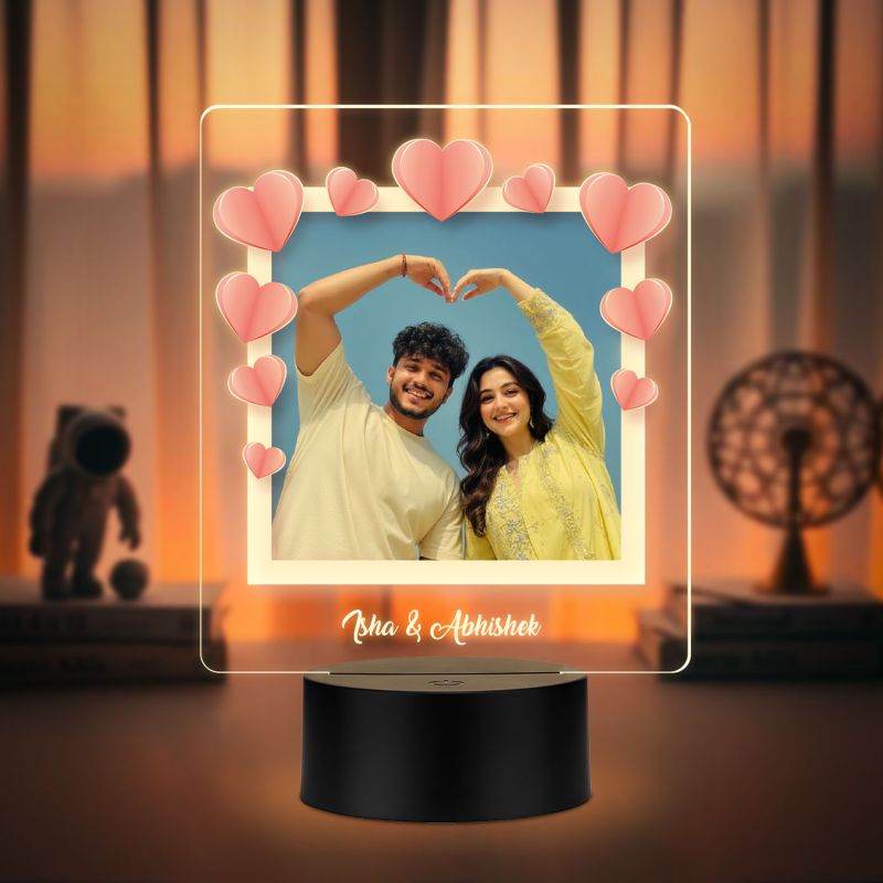 Personalized LED Photo Frame with Heart Design | Gift For Valentines Day, Anniversary, Birthday, Wedding, Engagement Gift For Couples Warm White Light